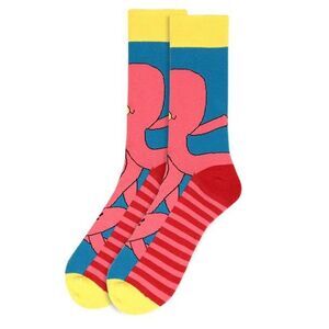 Men's Kraken Crew Socks Giant Squid Blue Pink Gift for Him Dress Sock New